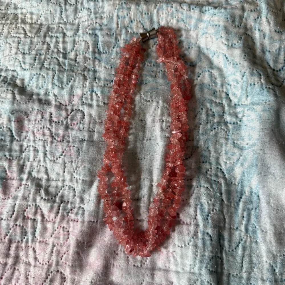 Chic Pink Crystal Quartz Necklace